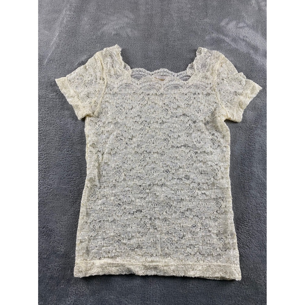 Vintage Victorias Secret Gold Label Cream Lace Top Short Sleeve Large USA Made